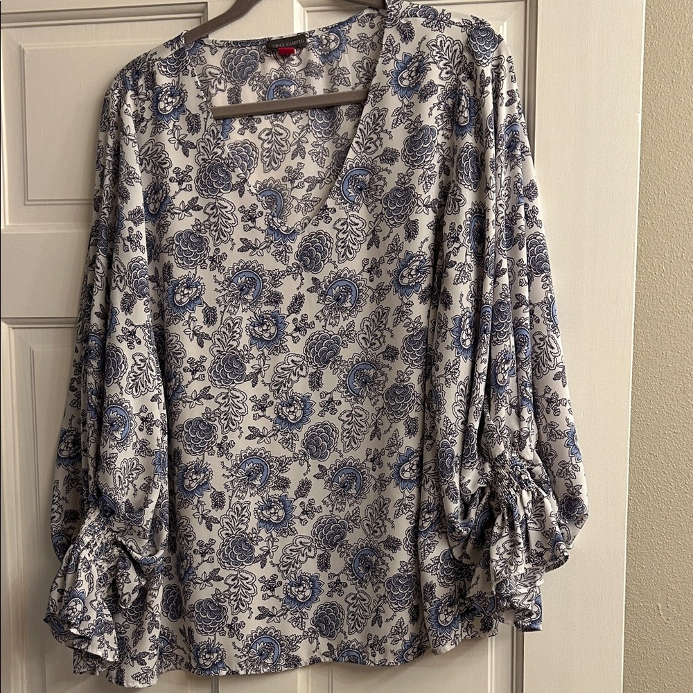 Vince Camuto White Blouse with Blue Floral Print